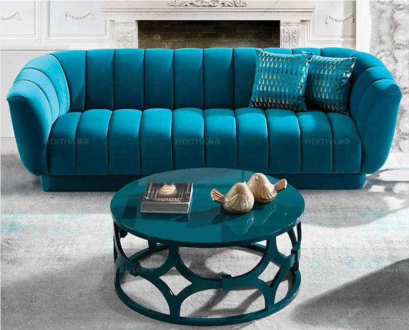 
Club villa of blue cloth art sofa real wood single, double, three chair swivel chair reception furniture 