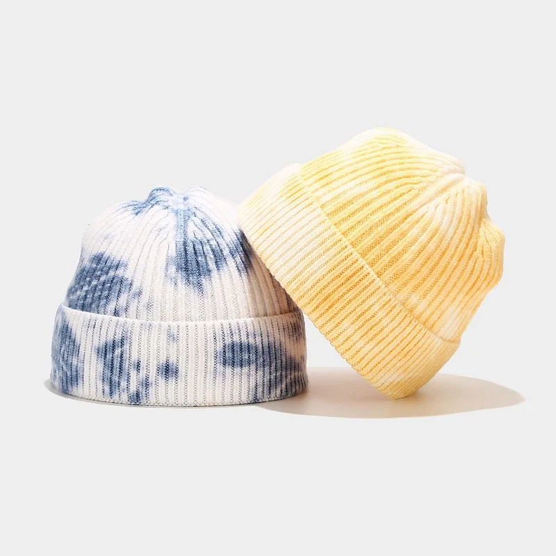 2021 Wholesale Winter High Quality Fashion Tie Dyed Knitted Hat Fashion Wool Cap Warm Pea Hats Beanie