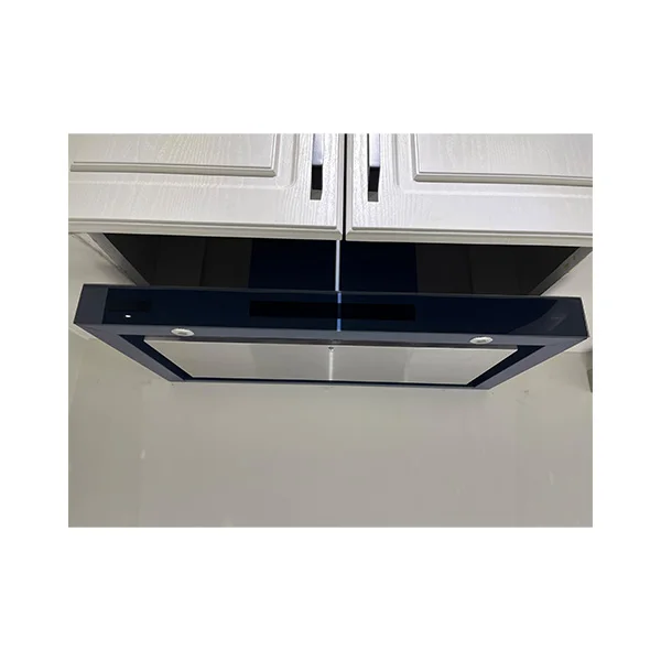 2023 New Design Colorful Glass Touch Control Kitchen Chimney Hood Gesture Control Stainless Steel Range Hood Exhaust Function