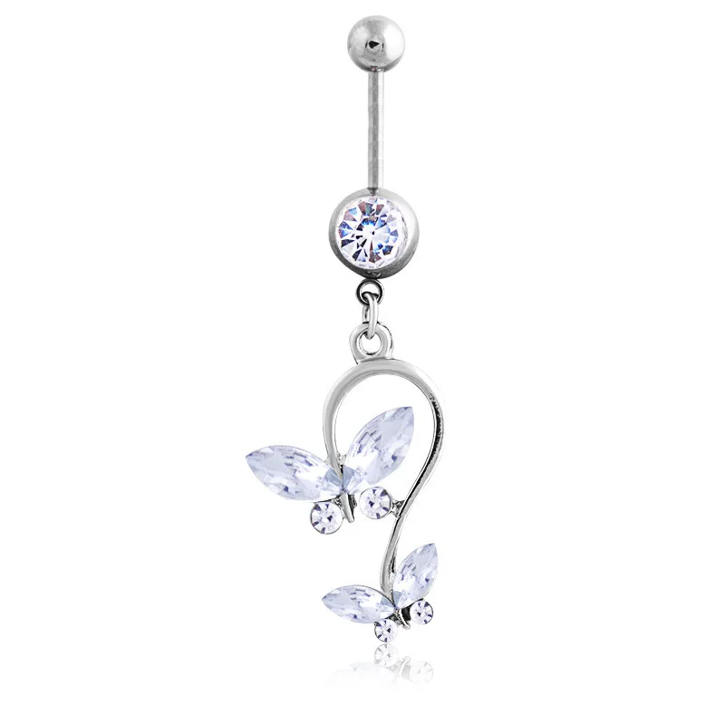 VRIUA Stainless Steel Crystal Navel Button Piercings Gem Nombril Belly Bars Sexy Ombligo Piercings Dangle Piercing