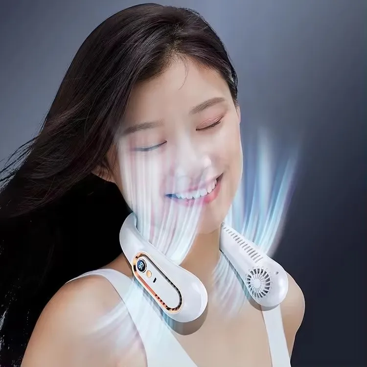 Hot selling neck hanging fan with digital display power supply without blade neck belt fan portable summer air cooler for travel