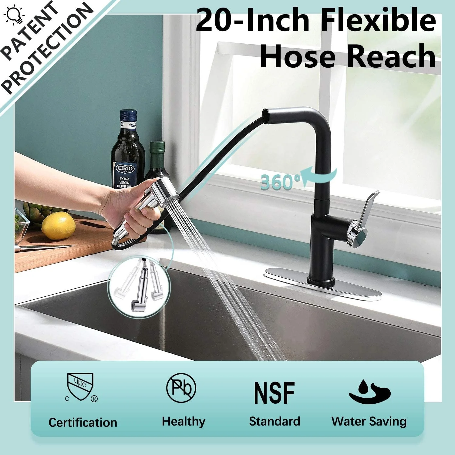 High Quality Magnetic Docking Chrome with 2-Way Sprayer Kitchen Sink Pull Out cUPC Kitchen Faucet