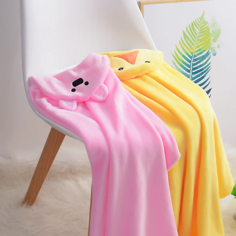 Baby Hoodie Soft Coral Velvet Quick Fast Dry Wearable Swaddle Hooded Kids Animal Bath Towel