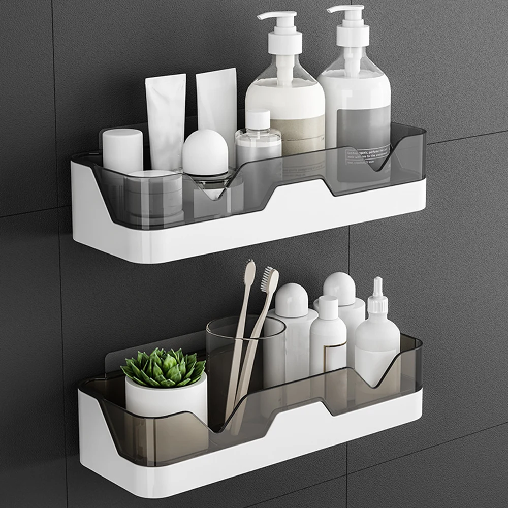 Wall Mounted Self Adhesive Bottle Bathroom Shampoo Holder Shelves Shelf Wall Kitchen Rack Home Organizer