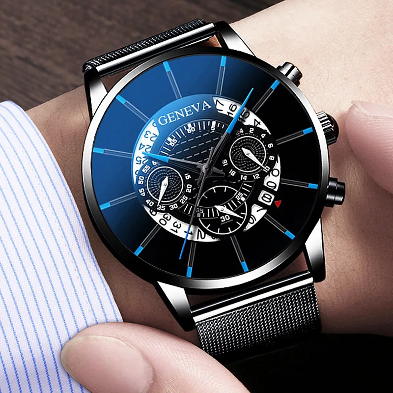 Luxury Mens Geneva Mode Watches Metal Strap Geneva Gold Watches For Men Mesh Strap Quartz Business Wrist Watch