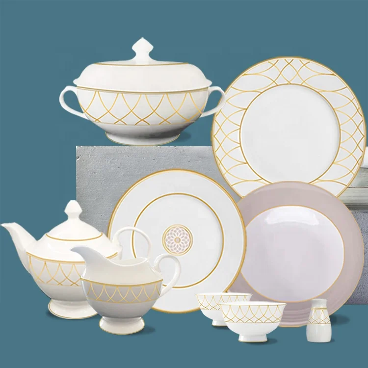 Wholesale new style restaurant crockery ceramic plates sets dinnerware porcelain dinner sets 52pcs bone china dinnerware sets