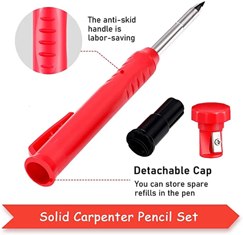 KEGRET hot selling Solid Carpenter Pencil Set With Built-in Sharpener scriber woodworking pencil mechanical pencil