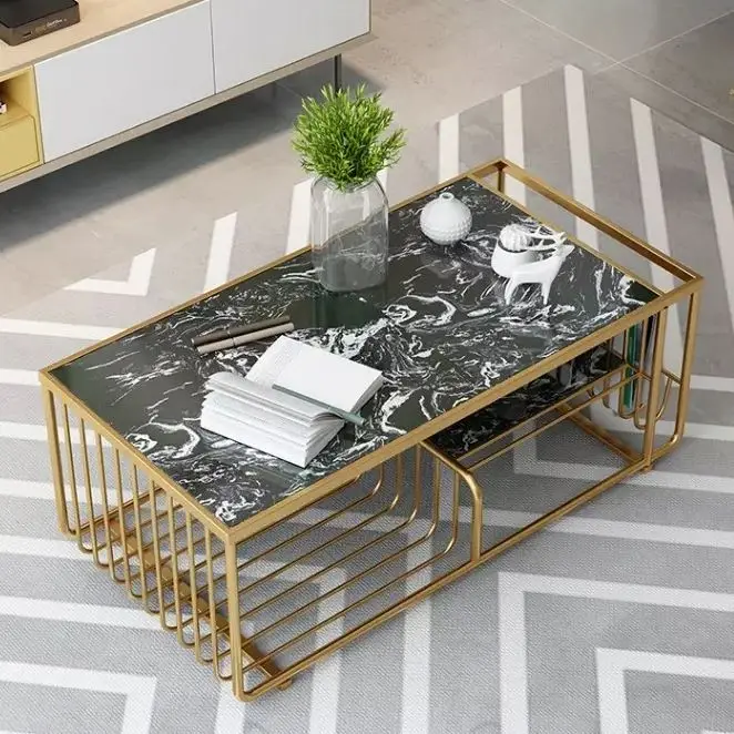 European Luxury Modern Round Marble Gold Coffee Table Living House Packing Room Furniture Metal Iron End Side Table