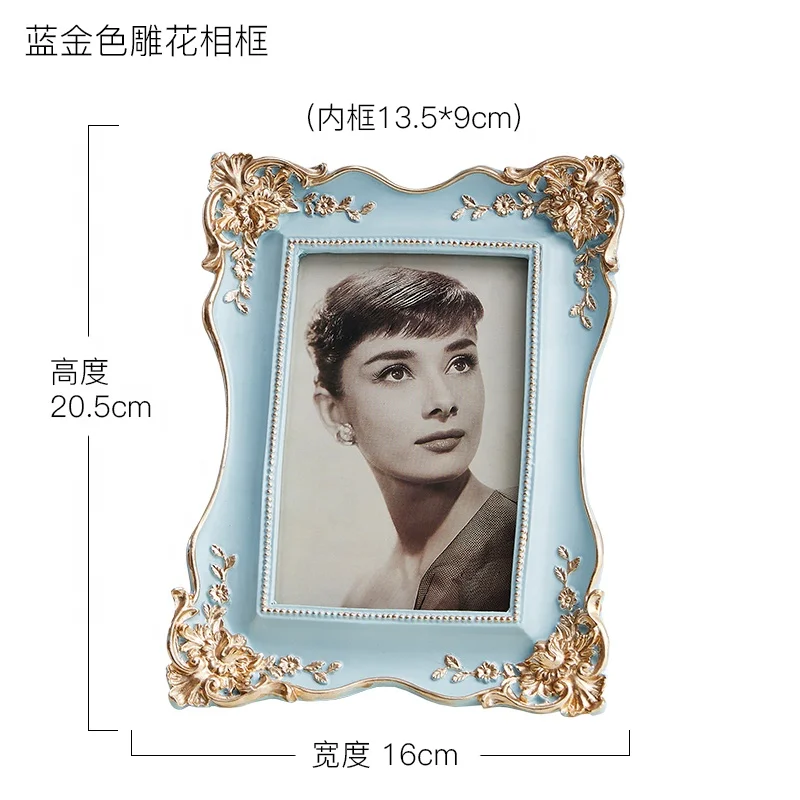 Европейский стиль художественное ремесло инновационный стол дисплей Резьба Цветок синий золотой каучуковая фоторамка