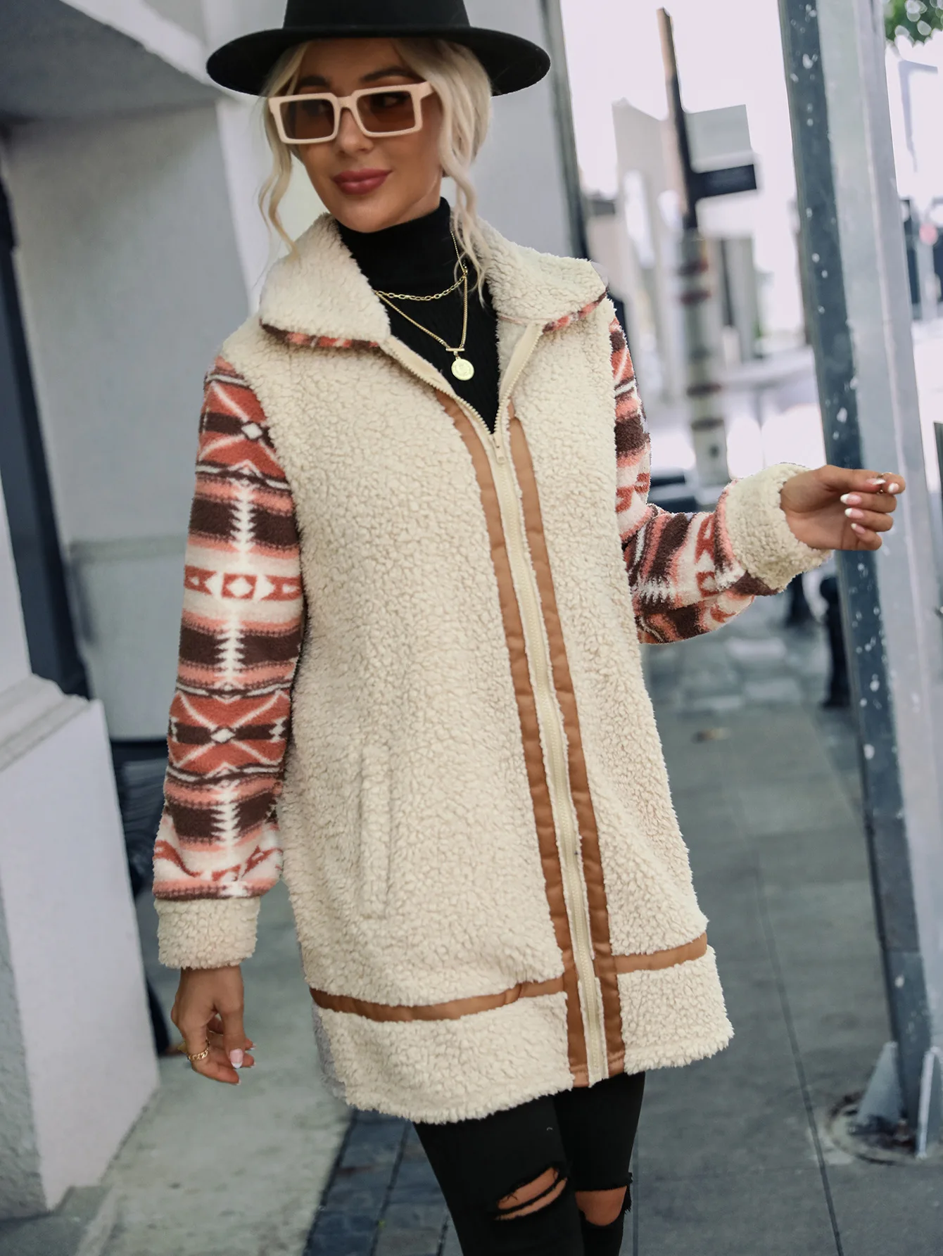 DAMOCHIC Custom Woman Winter Jacket and Coat Long Fleece Plush Zipper Overcoat Patchwork Casual Wool Trench Coat Women 2023