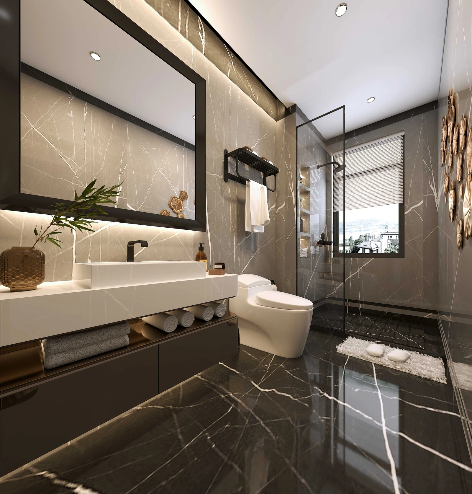 L-образный 12-дюймовый глубокий ПВХ туалетный шкаф для ванной