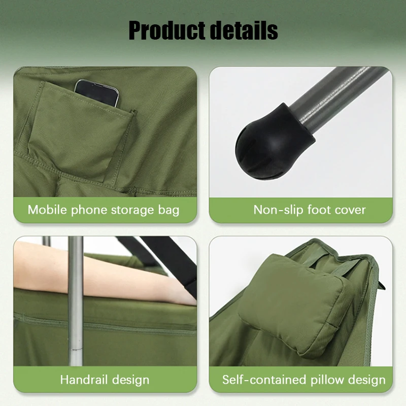 Rocking Recliner Camping Fishing Chair Aluminum  Swing Camp Chair Padded Garden Hammock Camp Chairs with Pillow
