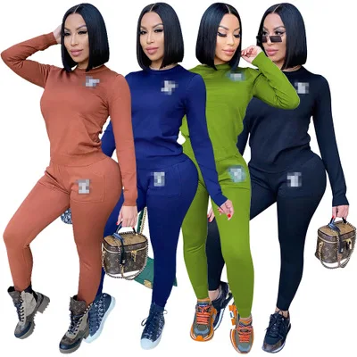 
2021 Casual Fashion Outfits Plus Size Print Long Sleeve Tops Sweat Leggings 2 Two Piece Pants Sets Fall Spring Women Clothing 