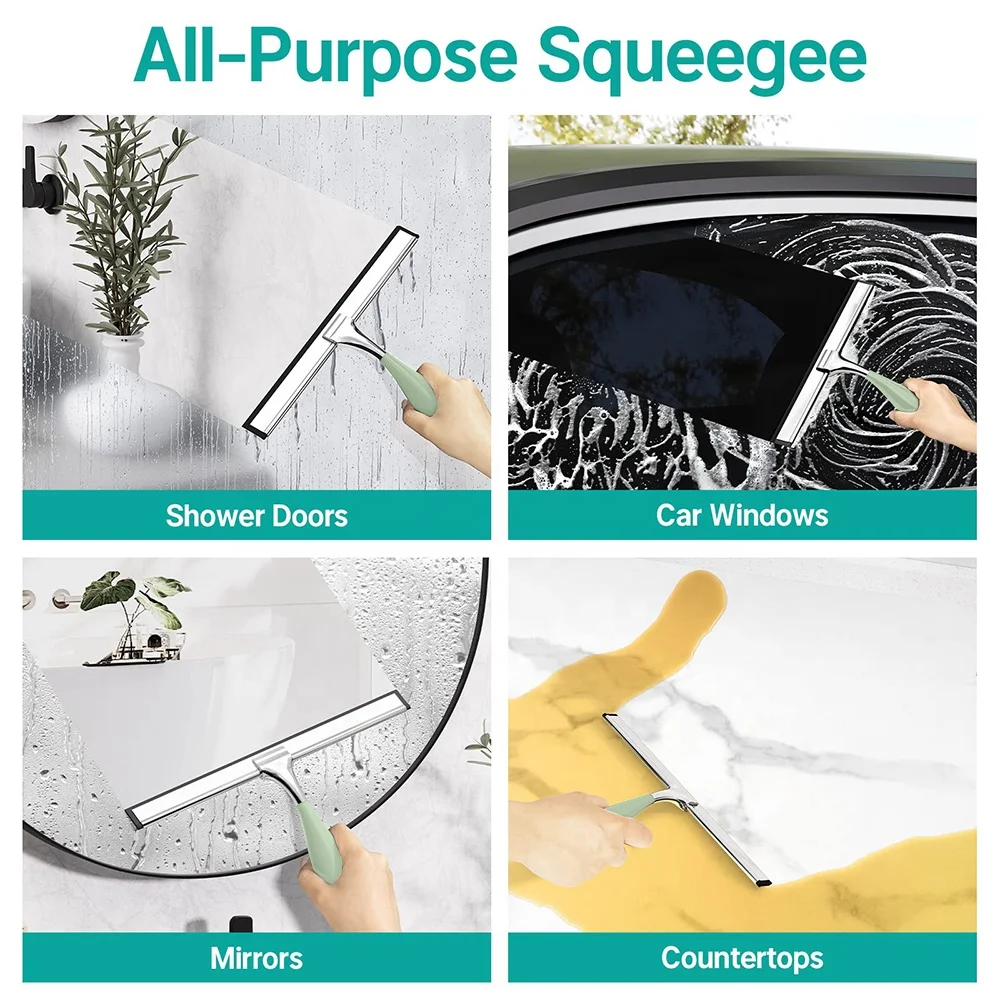 Wholesale bathroom metal glass shower wiper blade window cleaning squeegee window glass squeegee stainless steel shower squeegee