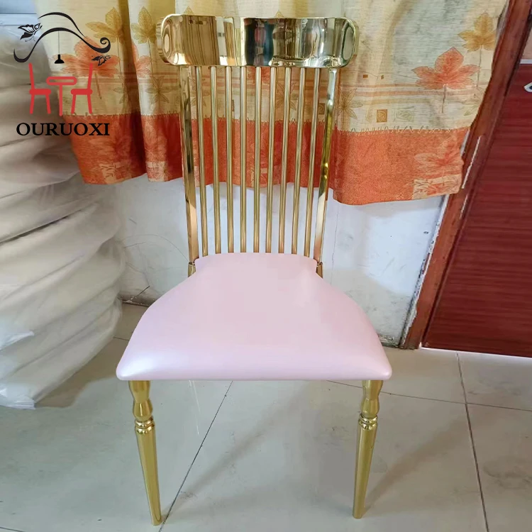 Stackable Wedding Hotel Event Chairs Gold Stainless Steel Banquet Chair With Cushions