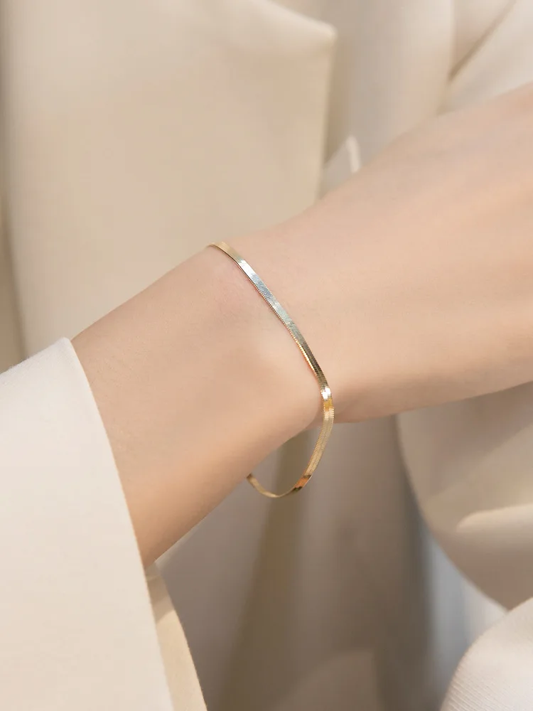 Carline Fine 925 Sterling Silver Snake Chain Bracelet Minimalist 18k Gold Plated Fashion Jewelry Gifts for Women Ladies