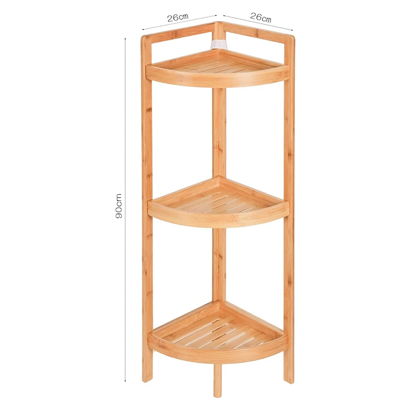 3 Tier Narrow Bamboo Corner Shelf Storage Rack Free Standing Rack Multipurpose Shelving Unit Living Room Bathroom Kitchen Shelf
