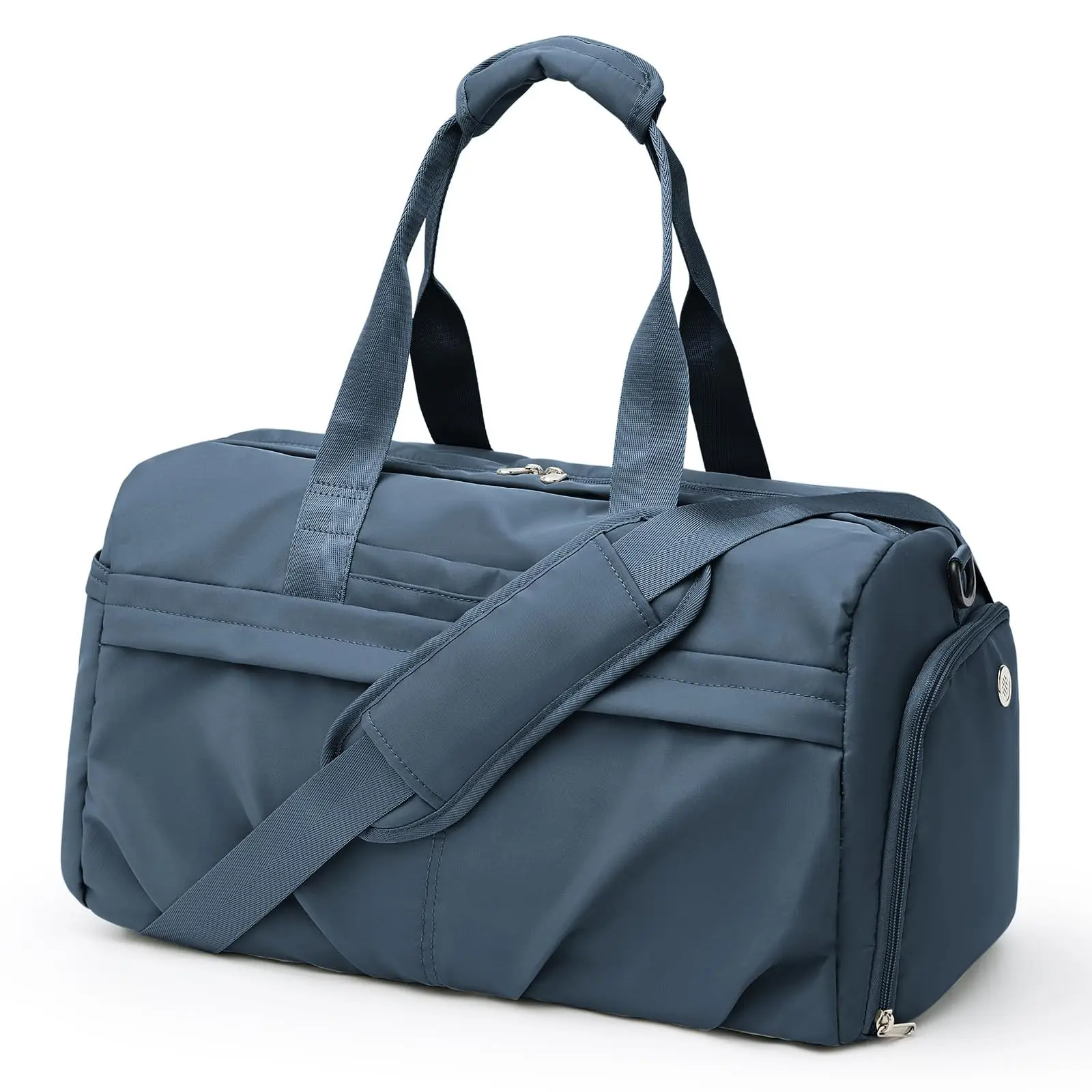 Fashion Travel Weekender Overnight Carry on Bag for Yoga with Trolley Sleeve Peacock Blue Color Recycled Lighten Up Duffle Bag