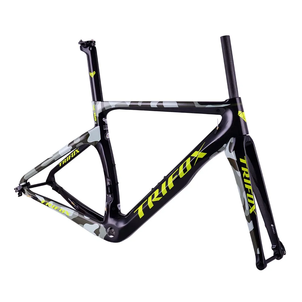 TRIFOX Japan T800  Carbon Fibre 700 x 25C Camo Thru Axle Road Bike Frame Fit for DI2 & Mechanical
