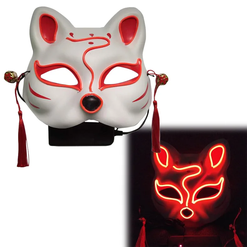 Neon Halloween Mask Sexy LED Light Up Luminous Fox Cosplay Half Face Cat Mask For Halloween Party