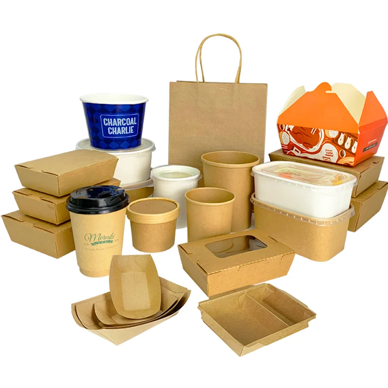 Microwave use Eco Friendly Disposable Brown Thickening Round Tube Hot Soup Noodle Storage Paper Bowl SoupCup With Lid