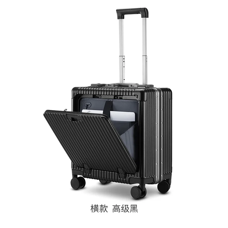 2024 Wholesale 18 Inch multifunctional carry on  with aluminum frame New Hot Sale Carry On Luggage with Front Zipper Pocket