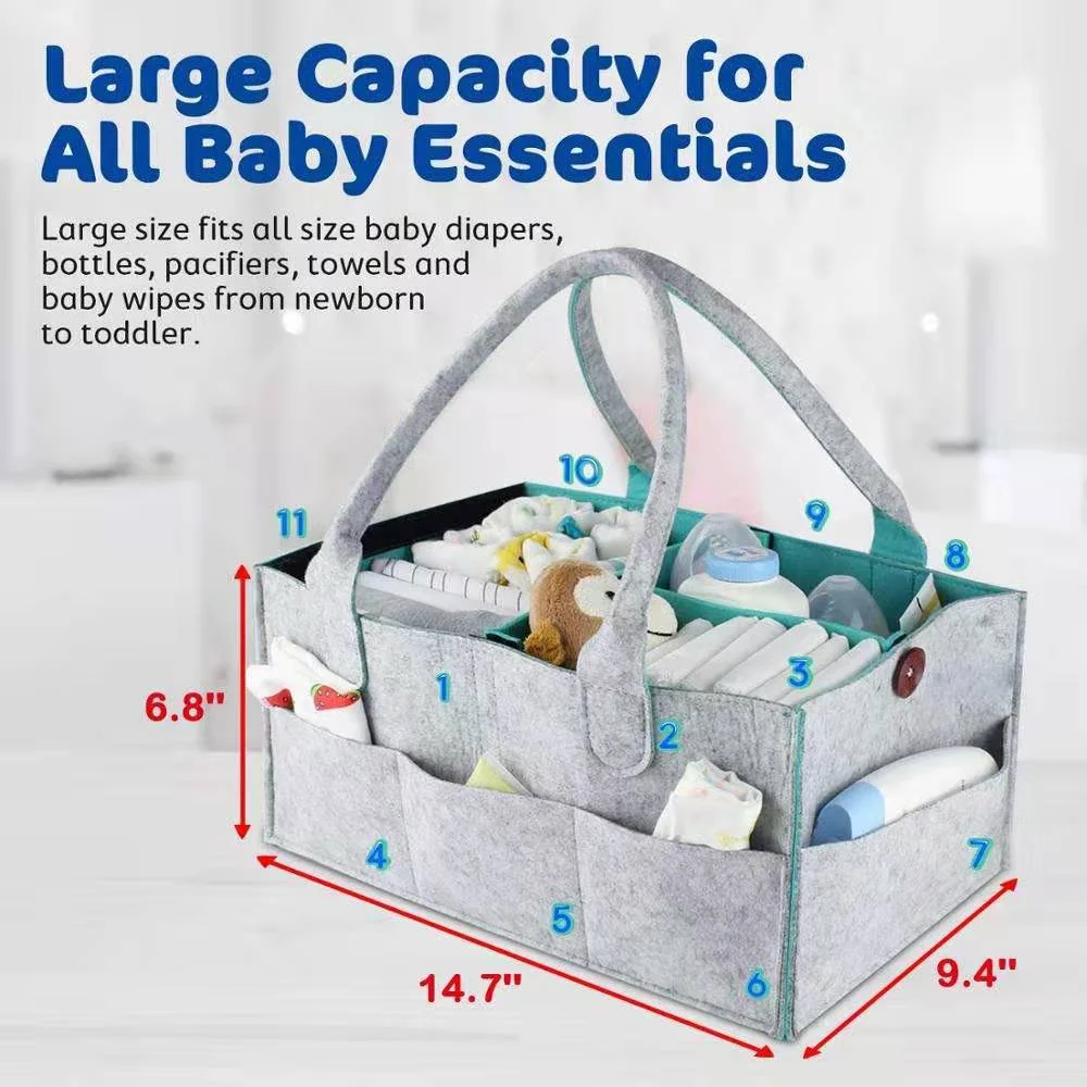 2021 New Trend Felt Diaper Bags Baby Diaper Caddy Organizers for Mothers with Removable Cover