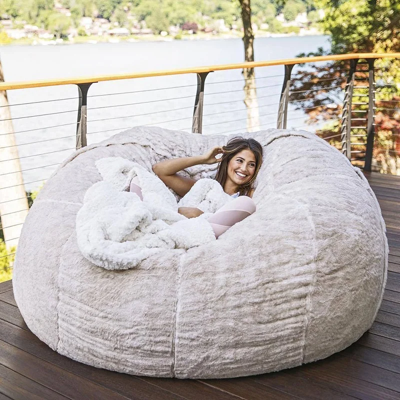 Sky Blue Bean Bag Living Room Sofa Simple Beanbag Chair Or Soft Fur Lazy Corner Sofa Bean Bag Cover