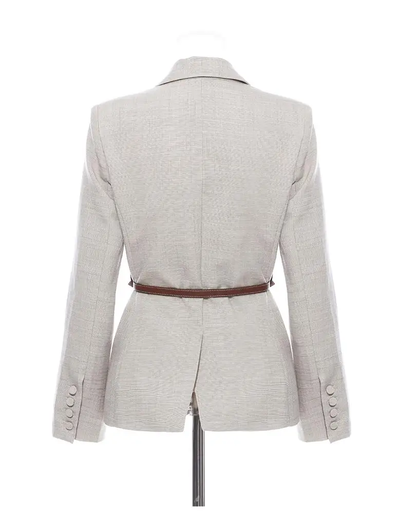 2021 casual outfits Long sleeve blazers Slim ladies blazer belted leather trimmed blazer jacket womens jackets