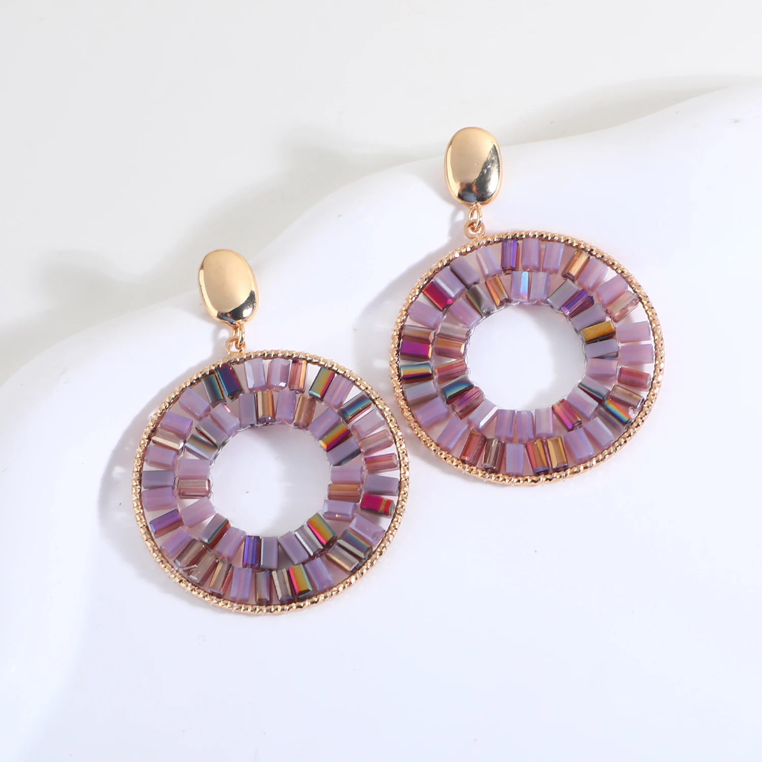 Fashion Colorful Stones Big Circle Pendant Earrings For Women Bohemian Earrings Wholesale