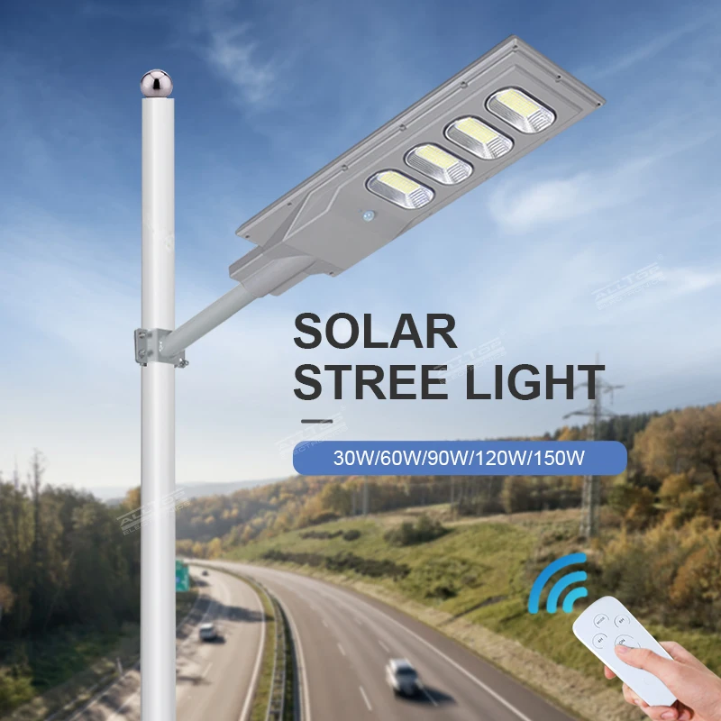 Высококачественный наружный водонепроницаемый Ip65 Smd Bridgelux 30w 60w 90w все в одном Солнечный светодиодный уличный фонарь