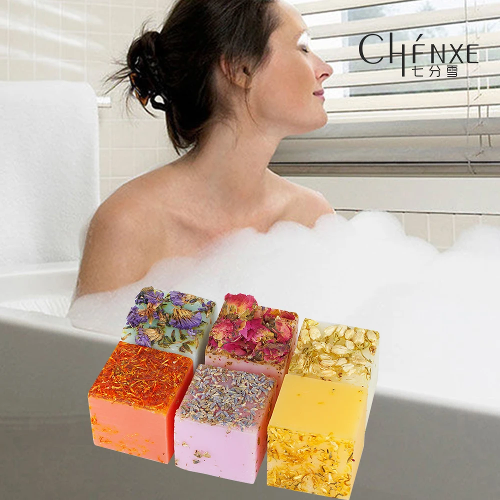 Private label organic acne soap making lavender roses dried flowers bath