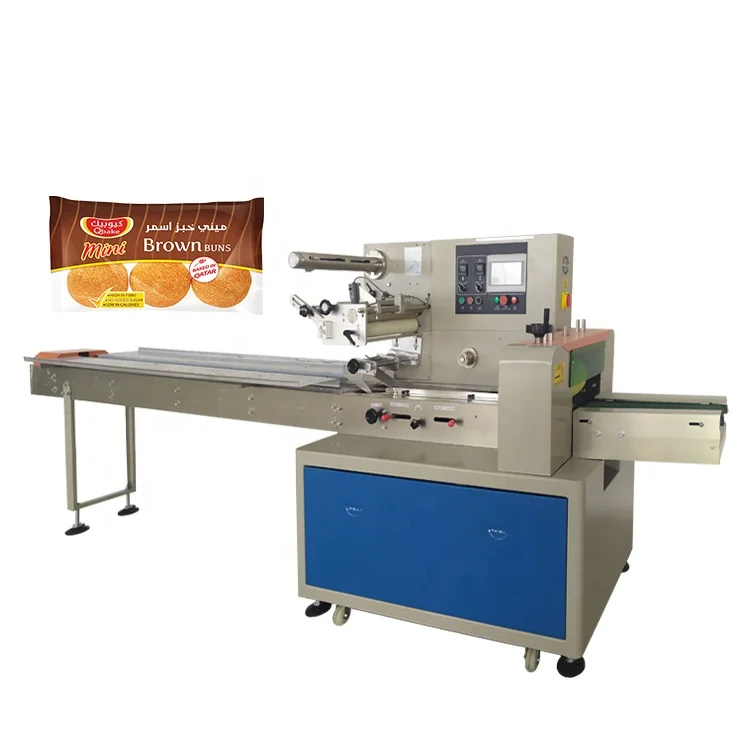 Automatic Flow pack Cookies Biscuits Cake Bread Bun Wrap Packer Packaging Packing Machine