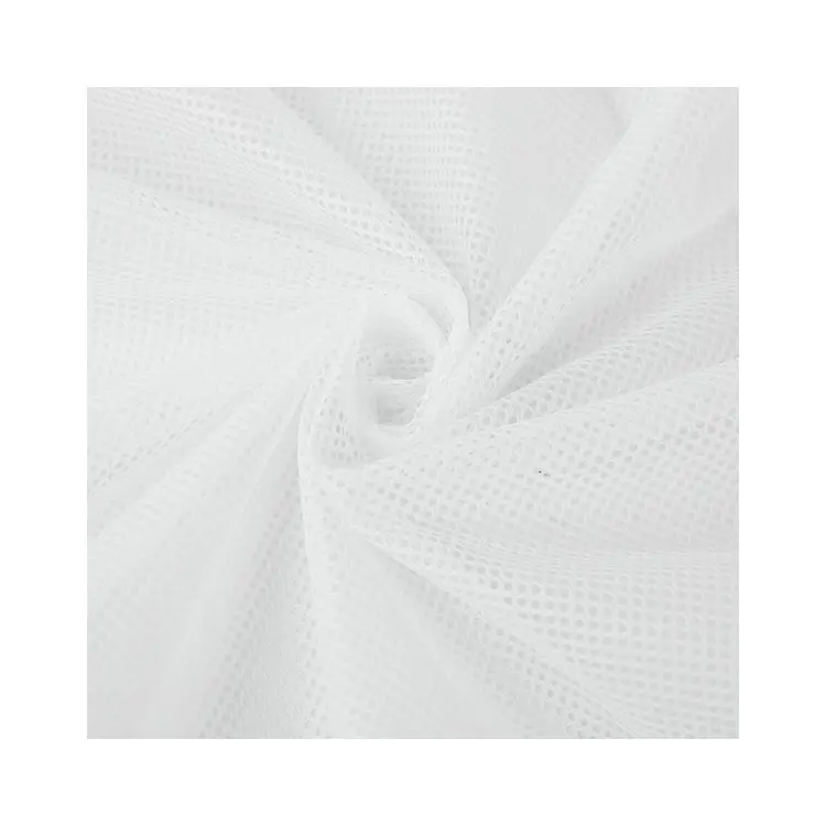 Wholesale Chinese High Stretch White Knitted Garment 100% Polyester Sustainable Netting Mesh Fabric For Sport Tops