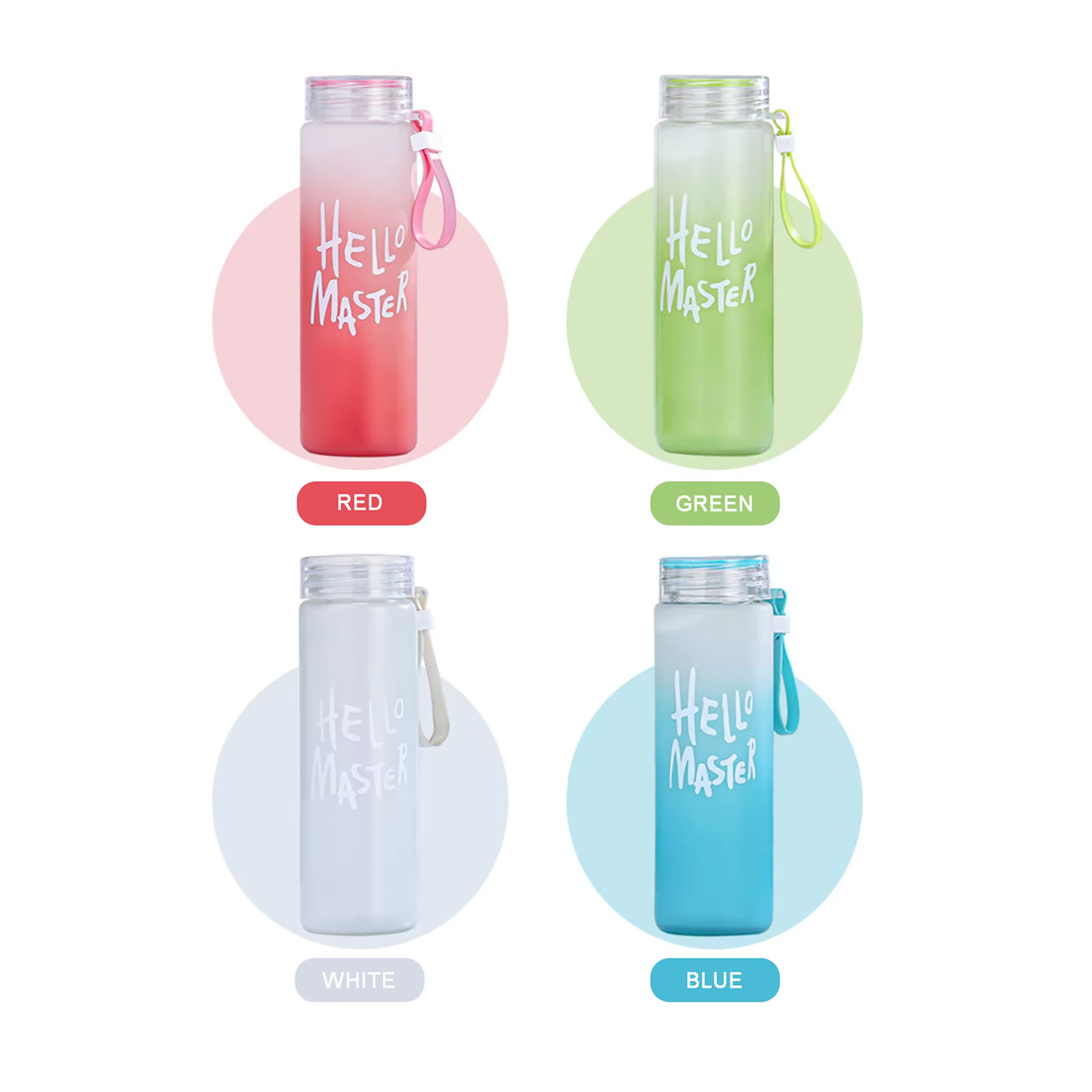 2024 Hot Sale Wholesale Colorful Glass Water Bottle Frosted Drinkware Cheap Glass Camp Water Bottles