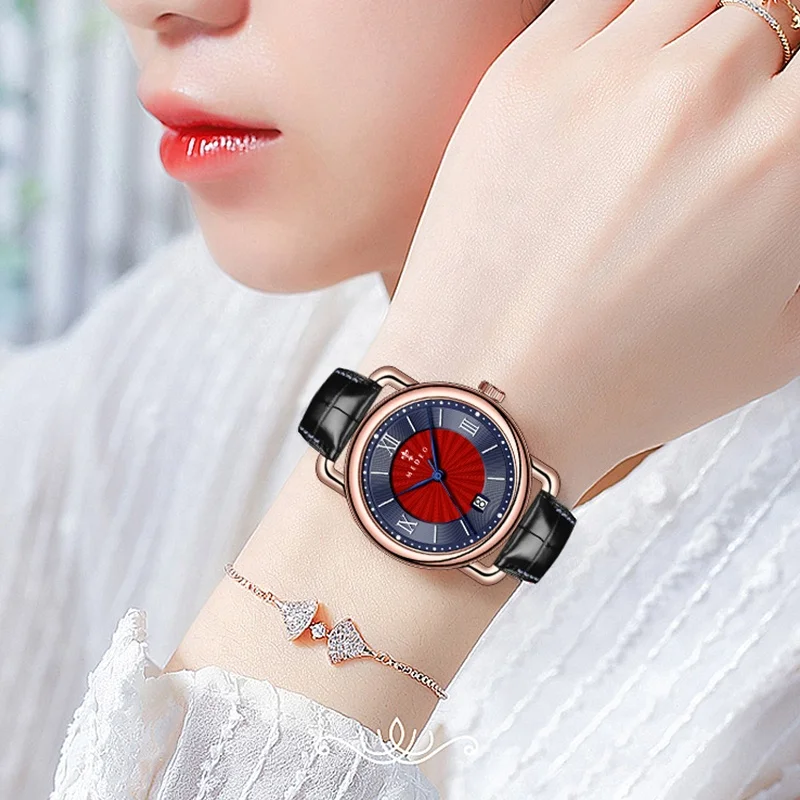 Strap Wristwatch Quartz Watch Stainless Steel Buckle Genuine Leather watch Straps Sapphire Glass Quartz Watch for Men