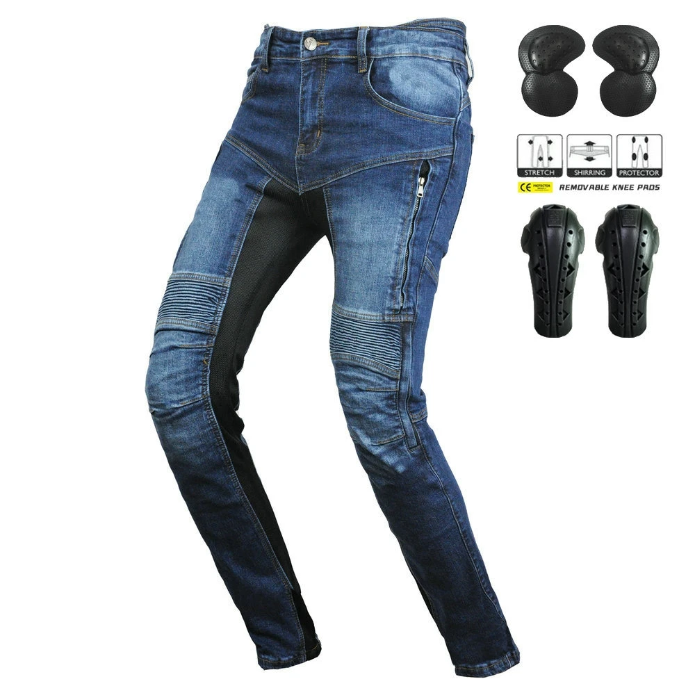 New summer breathable high-waisted biker kevlar extended guard motorcycle jeans for men