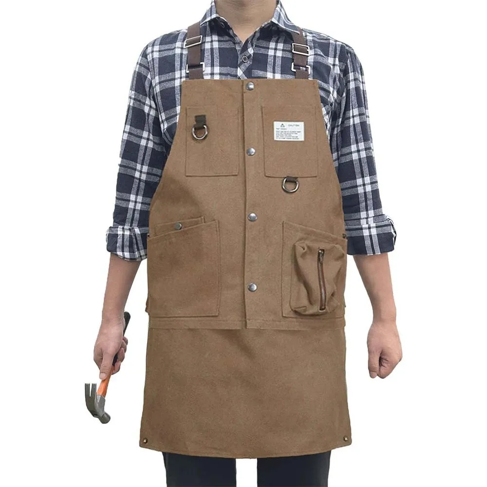 Handmade Craftsman Double Shoulder Washable Canvas Apron Luxury Coffee Restaurant Milk Tea Barber Waiter, Male