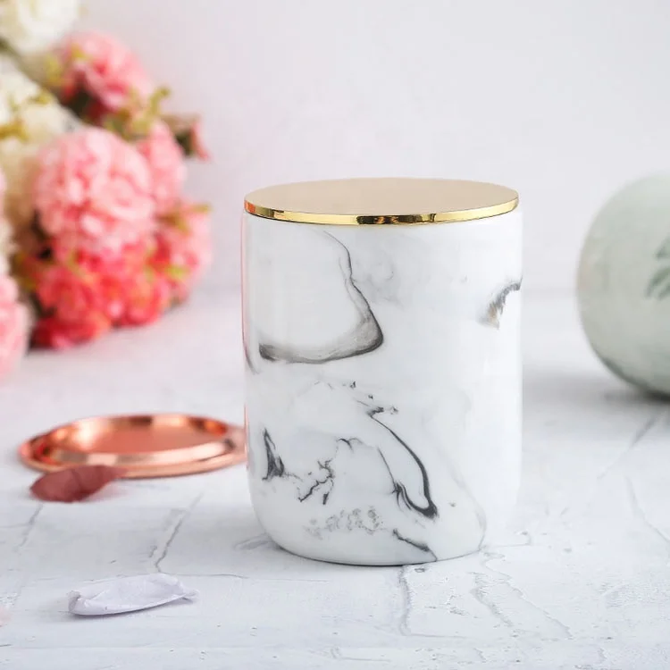 Marble golden line ceramic candle jar in bulk empty jars