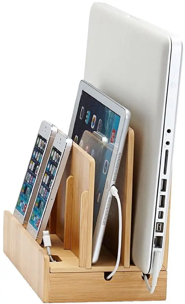 Multi-Device Wood Phone Charge Station Stock Cradle Holder, wooden desk phone stand, wood phone holder for iPhone iPad