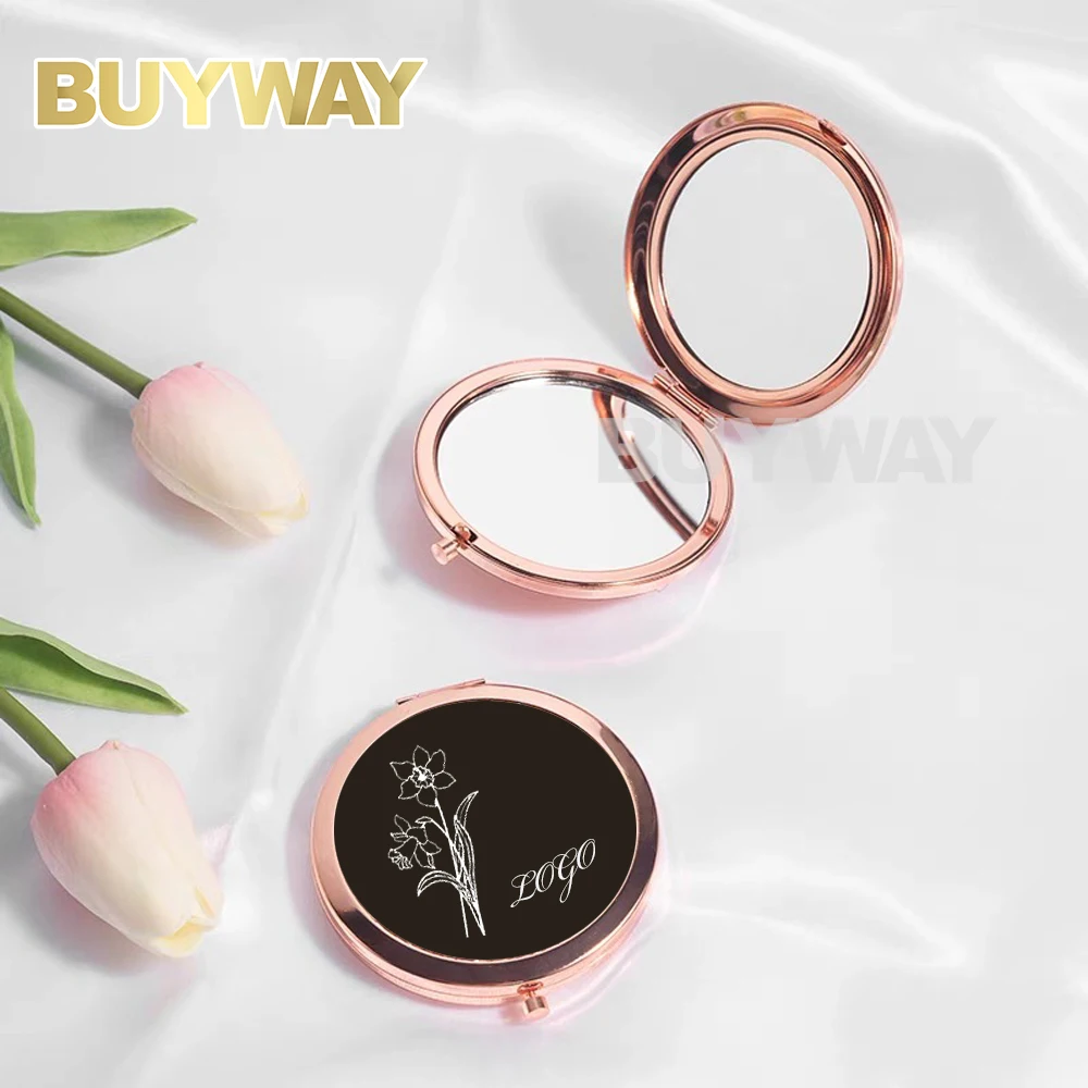 Folding Mini Portablerose Gold Travel Handheld Pocket  Custom Logo Foldable Led Light Cosmetic Makeup Hand Held Mirror
