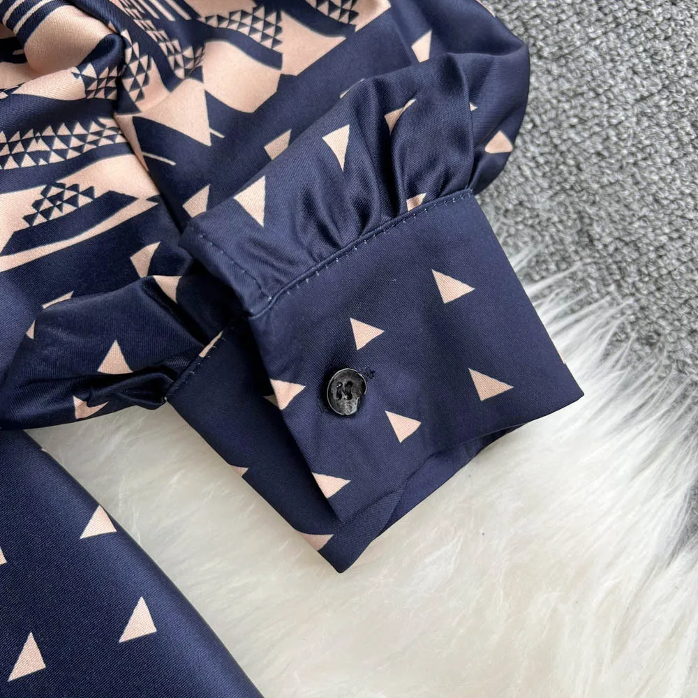 Spot Sales ANSZKTN ANSZKTN Woman Clothes Wholesale ANSZKTN Apparel Elegant Floral Casual Dresses Retro Lapel Long Sleeve Dress