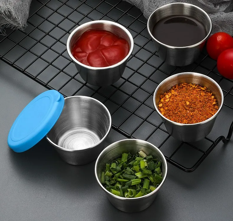 Stainless Steel Sauce Cups With Rolled Edge Stackable Metal Portion Containers Stainless Steel Ramekin Dipping Sauce Cup
