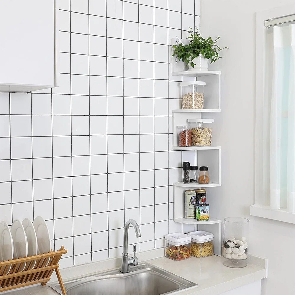 Bulk Selling Home Space Saving Furniture MDF Wood Wooden 5 Layer Corner Wall Shelf For Plant Book Decoration Unit