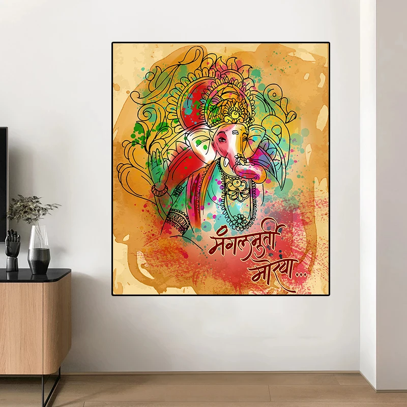 Vinayaka Ganapati Lord Ganesha Statue Wall Art Canvas Colorful Buddha Elephant Poster Picture for Living Room Home Decor