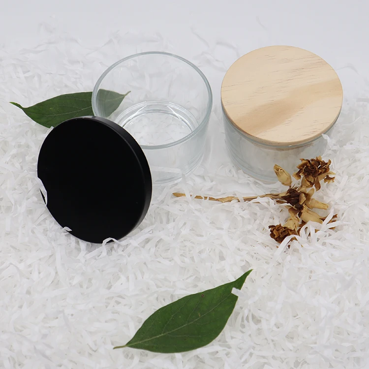  Hot Sale Wholesale Empty Candle Container With Lid Glass Jar Wood