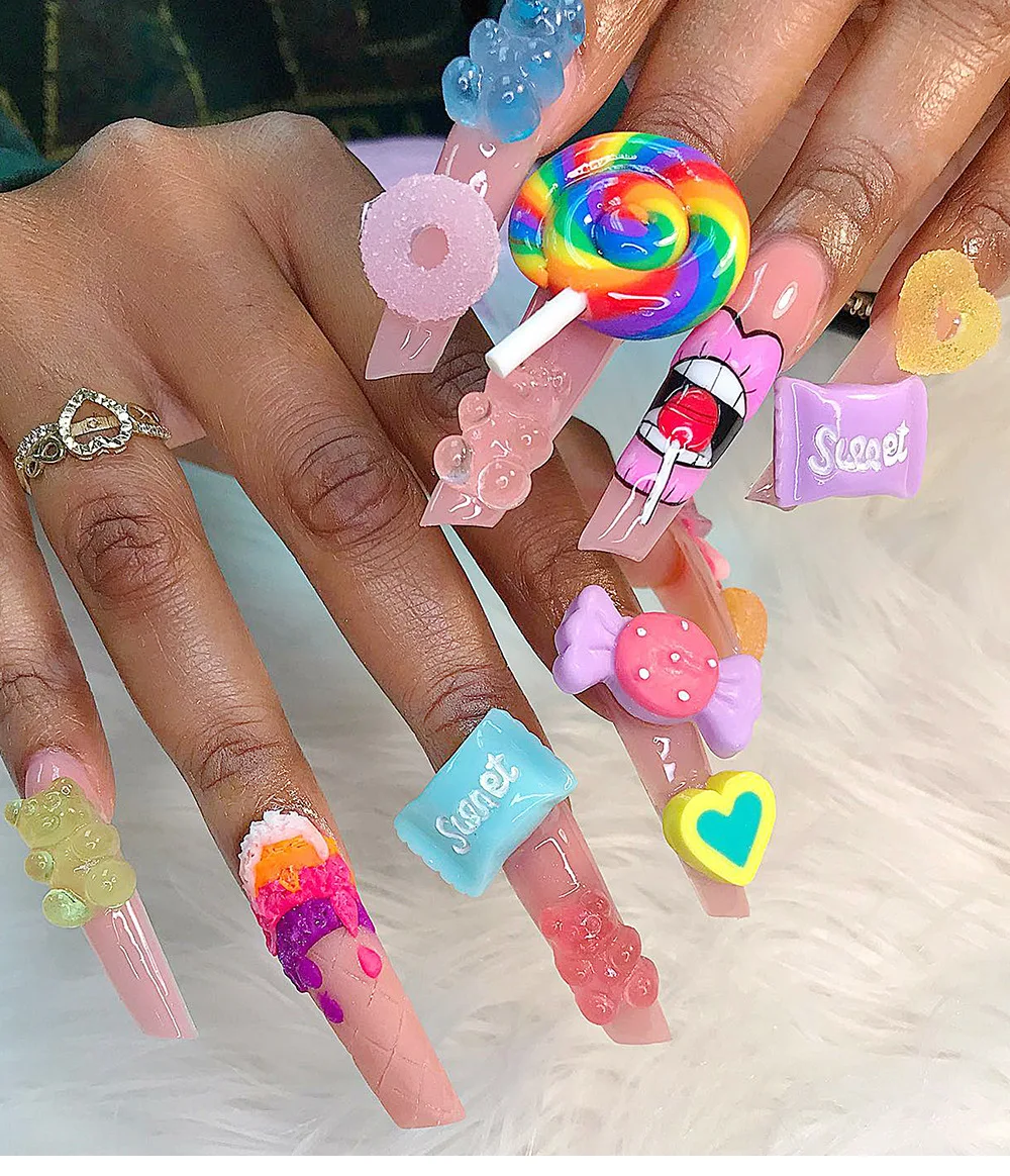 30PCS Nail Decor Kawaii Figure Lollipop Clay 3D Assorted Candy Acrylic Rhinestones Manicure Nail Tips Decoration