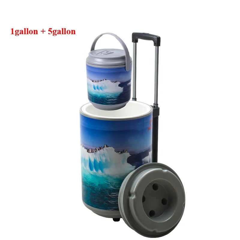HS plastic cooler 19L Cans shape ice bucket with wheel for camping keep can cooling chest food cooler with logo promotion