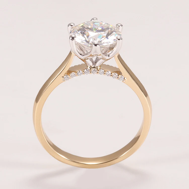 MEDBOO Fine Jewelry Factory Customized Diamond Ring 18K Mix Yellow&White Gold Ring 8mm 2Carat Moissanite Diamond Wedding Ring