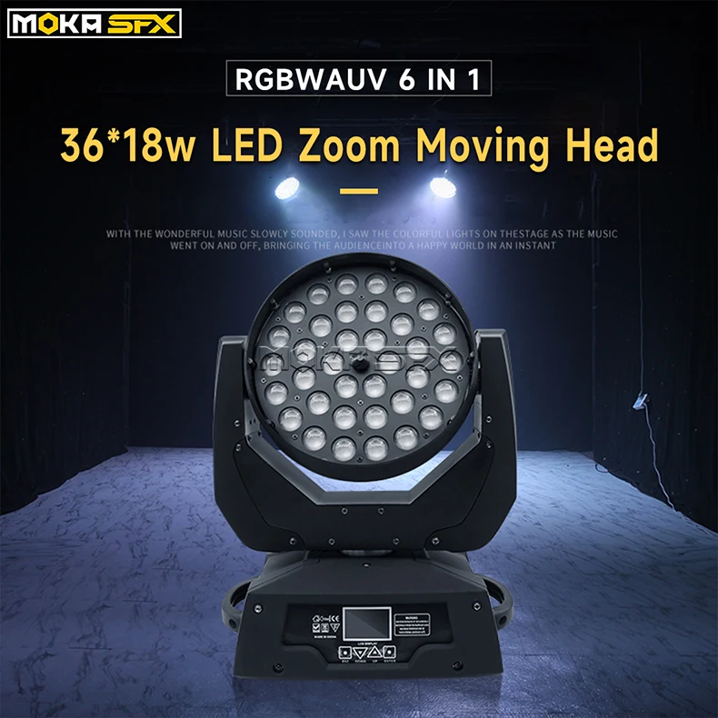 MoKa Hot Sale 36*18w LED Moving Head Wash DJ Light Zoom Function LED Wash Stage Light For Sports Stadiums,Hotel, Stage, Concert